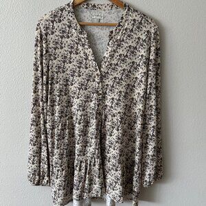 Wonderly‎ Long Sleeve Tiered Button Down Floral Bohemian Tunic Size XL